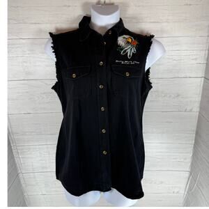 VTG y2K Biker XL black sleeveless women button Motorcycle  grunge‎ eagle sturgis